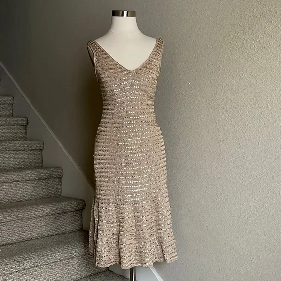 Carmen Marc Valvo | Dresses | Carmen Marc Valvo Sz M Gold Sequin Dress |  Poshmark